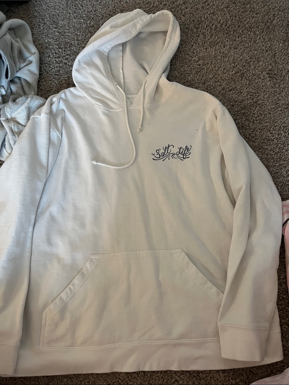 Salt Life White Hoodie with Navy Script Logo